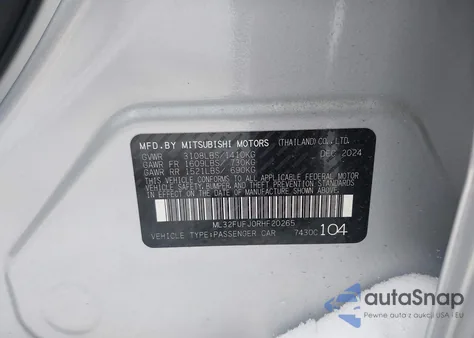 2024 Mitsubishi Mirage G4 Black Edition/Es/Le from USA, damaged, VIN ML32FUFJ0RHF20265